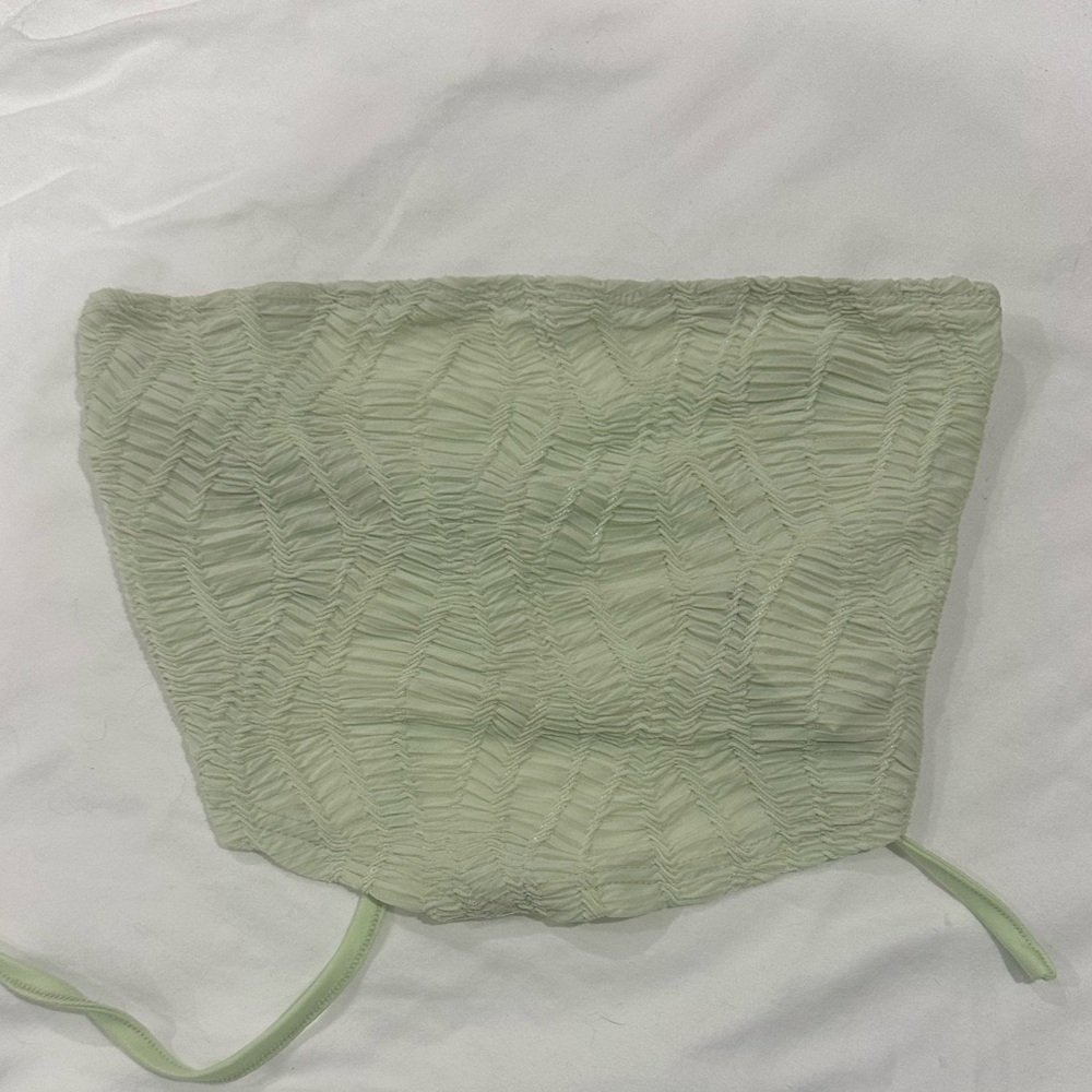 Green Textured Strapless Top
